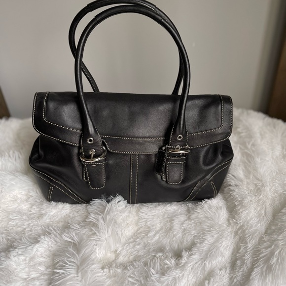 Coach Horton Black Leather Satchel Shoulder Purse - Picture 7 of 11